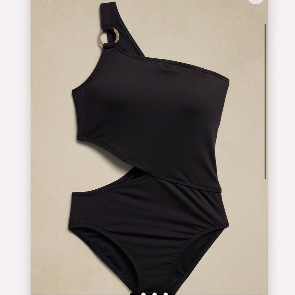 Banana Republic Factory Black Asymmetrical Midriff Cut-Out One Piece Swimsuit